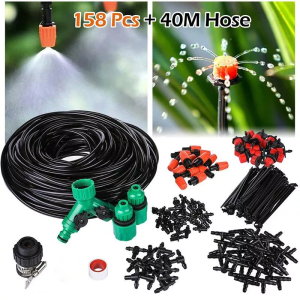 40m/158PCS Drip Irrigation Kit DIY Garden Micro Drip Irrigation Garden Plant Watering Kit Garden Fog Cooling Irrigation System with Distribution Tube Hose Adjustable Nozzle ﻿