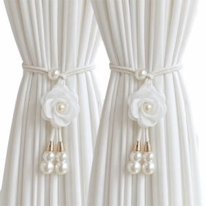 SKJK STUDIO 2Pcs Hiện đại Dây buộc rèm hoa Ngọc trai Tối giản Dây buộc rèm hoa trà Sáng tạo Ngọc trai nhân tạo Dây buộc rèm Rèm mỏng