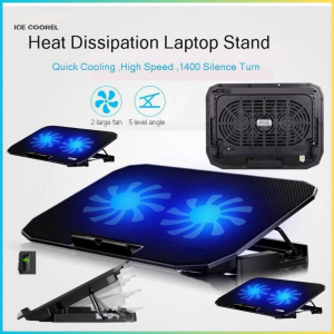 TERLARIS PENGIRIMAN CEPAT COD ICE COOREL Cooling Pad Laptop Stand Adjustable Double Fan 1400 RPM/KIPAS laptop pendigin 17 inch usb murah multifungsi rgb portable/pendingin laptop bawah gaming kipas turbo lipat canggih lampu warna warni mudah di bawah