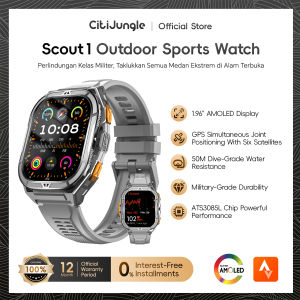 CitiJungle GPS Scout 1 Smartwatch Layar 1.96 AMOLED Badan Logam Tahan Air 5ATM Barometer Kompas