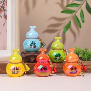 HCHC MALL Sáng tạo Tượng nhỏ hình quả bầu Phong cách Trung Quốc Di động Tượng Bầu Mini Đồ thủ công may mắn Đầy màu sắc Đồ trang trí xe hình quả bầu Đồ trang trí bàn làm việc