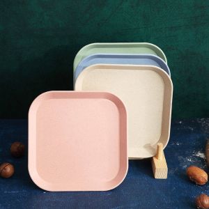 Plate 1pc Kitchenware Plastic wooden design Square Snack Tableware Kitchen