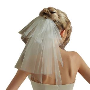 Pearls Beaded Bride Veil with Two Layered Bridal Shower Veil Elegant Short Veil for Bride Bridesmaid Wedding Accessory