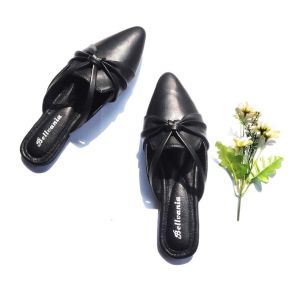 Flatshoes Wanita Kulit PU Elegan Motif Polos dengan Pita di Ujung - Nyaman untuk Kerja/Kuliah/Liburan