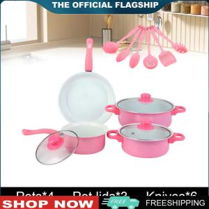 [BONDRE9]12Pcs Non Stick Cookware Set Cooking Pot with Lid Deep Frying Pan Milk Pot Maifan Stone Frying Pan for All Hob