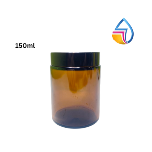 150ml Light Amber Glass Jar w/ Black Cap