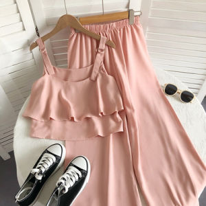 [SGLocalStock] Korean Casual Two Piece Set Playsuit (Overlap Spag Top + High Waist Pants)