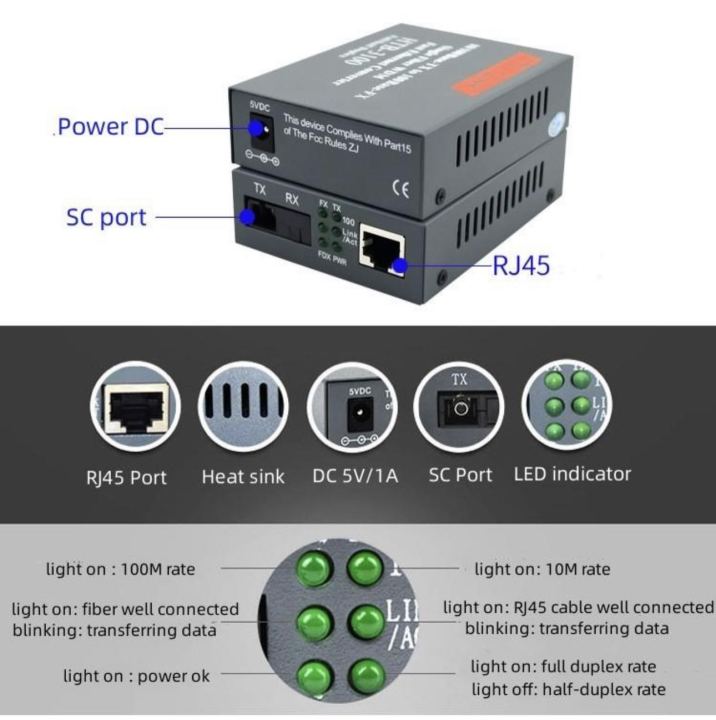 Media Converter Netlink Fiber Transceiver Fiber Converter 20km 10 100m