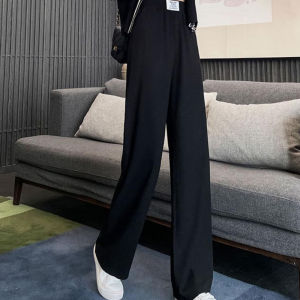Size 25-36 Plus size Trousers Highwaist for Women New Style Drape Ice Silk Wide-leg Slacks Pants Loose Straight Cut Casual Stretchable Pants for Women Squarepants for Women