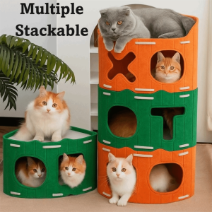 GOODOO with Holes Cat House All-in-one Stackable Cat Castle House Japanese Style Corner Design Cat Condo Four Seasons