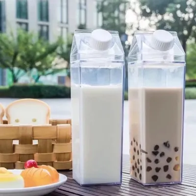 500ml Acrylic Milk Carton Water Bottle Clear Transparent Stylish Milk Carton Shaped for Milk and Tea