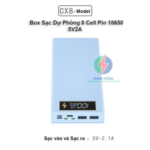 Box sạc dự phòng 8 cell pin 18650 CX8 Sạc nhanh 22.5W và Sạc nhanh không dây 15W nam châm từ tính (Không gồm pin)