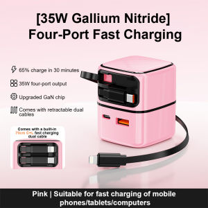 Original Jiditech 35W Fast Charger With Retractable Cable With 70cm Apple Data Cable And Type-C Data Cable Charger