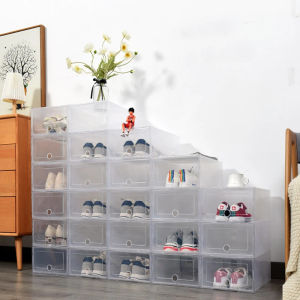 【Fans tone】6pcs Shoe Box Storage Organizer Set NEW Large Transparent Clear Foldable Storage Style Stackable Shoebox Shoe Rack Shoe Cabinet