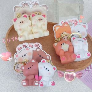 NOVAWEAR 2pcs/set Capybara Bear Keychains Cat ic Bag Charm Creative Flower Cartoon Animal Key Ring Girls