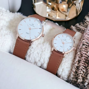 JAM TANGAN COUPLE PASANGAN CHARLES DELON ORIGINAL TALI KULIT TAHAN AIR FREE BOX FREE BATERAI CADANGAN ANALOG QUARTZ