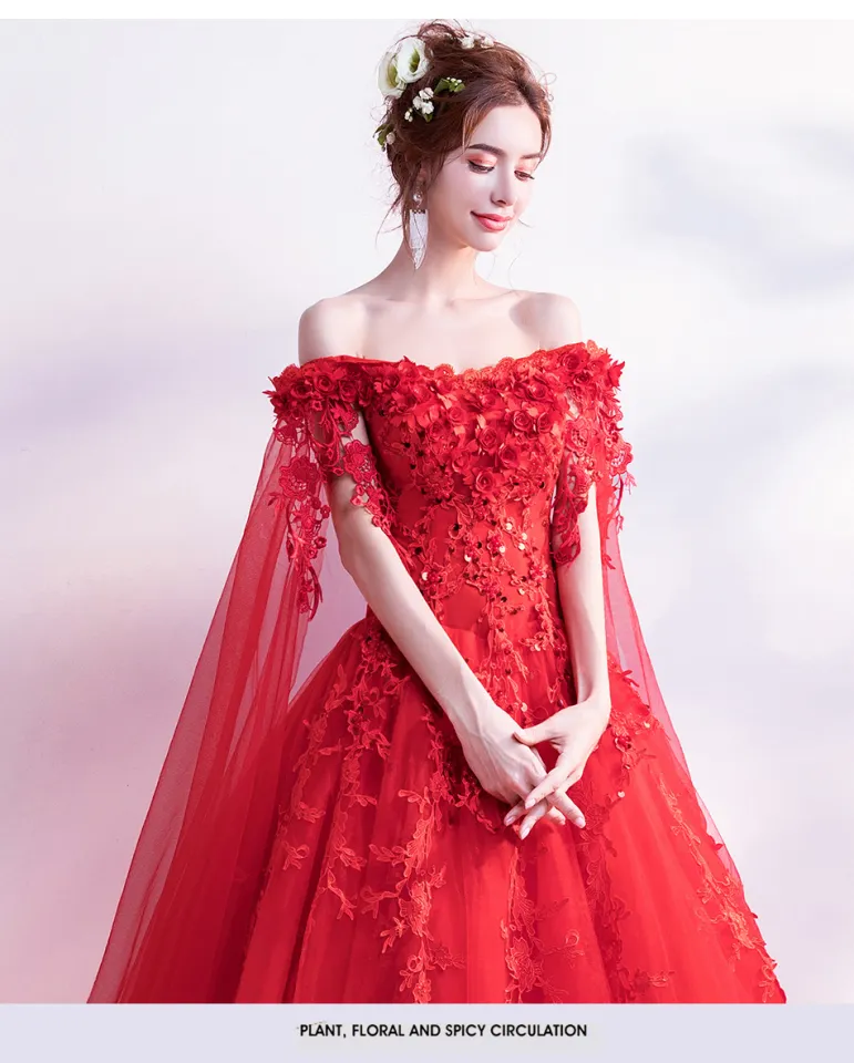 HOFALY Luxury Formal Dress Women Elegant Classy Rose Red Drapery