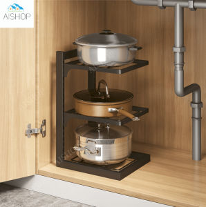 Adjustable Pot Rack/Under Sink Rack/Kitchen Shelf/Adjustable Height Kitchen Storage Pot Rack [SG Seller]
