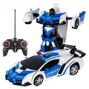 DREAMToy Mainan Transformasi Remote Mobil Robot Polisi 2 in 1 Remote Control Deformasi Mobil Robot 1/18 Rc Mobil di cas dengan Lampu