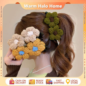Retro Green Knitting Flower Banana Hair Clips Large Ponytail Clips for Back of Head To Show Volume Straight Vertical Hair Clips Half-Up Bun Hair Clips