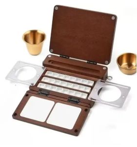 Foldable Wooden Paint Palette Portable Outdoor Travel Painting Board Wooden Watercolor Palette Student/Artist Art Supplies