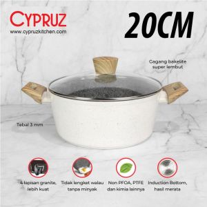 PASTI ORI - PANCI CYPRUZ White Granite Casserole Pan / Panci Tebal Anti Lengket + Tutup