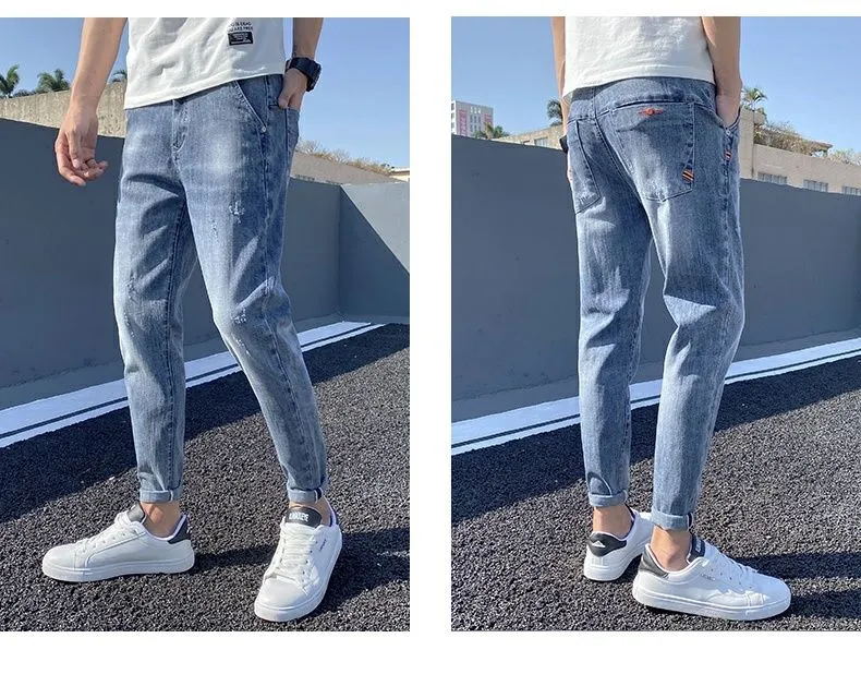 MIKEJIE Men's Jeans 2023 New Summer Thin Light Cropped Jeans Men's Trend  Brand Spring and Autumn Korean Version Trendy Slim Small Foot Pants