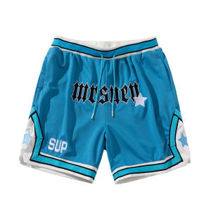 Trendy brand simple sports shorts for men new summer style American-style embroidered lettering color-blocked webbing casual knee-length shorts