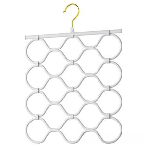 W5YR 18 Rings Rattan Weave Scarf Hanger Anti Slip Space-Saving Clothing Hanger Tie Rack Portable Foldable Iron Display Rack Shawl Tie Belt Pants
