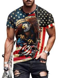 3D Digital T New summer shirt with American elements for men sporty and casual breathable round-neck top