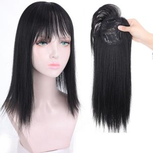 BAIXL Daily Black Seamless Brown Women Girls Cover White Hair Female Hair Extensions Head Top Wig Block Topper Hair Piece 3D Hair Bangs Long Straight Wig