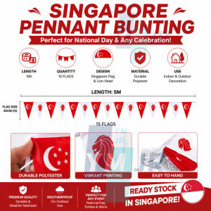 【SG Stock】SG61 National Day Bunting Banner Singapore Red White Flag Garland Party Decor Indoor Outdoor Event Supplies
