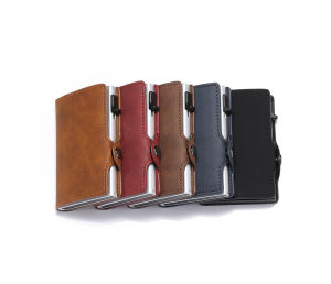 Popwallet Hộp Đựng Thẻ Tín Dụng Chống Rfid 2021 Ví Đựng Thẻ Căn Cước Bằng Da Trượt Cho Nam Ngân Hàng Ví Kim Loại Nhôm Túi Thẻ Tín Dụng Đang