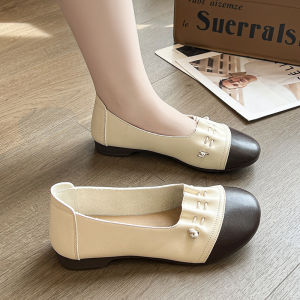 Giày Cho Mẹ Miệng Nông Da Mềm Cỡ Lớn Giày Một Lớp Mũi Vuông Mẫu Mới Mùa Xuân Cho Nữ Giày Một Lớp Cho Nữ Thoải Mái Đế Bằng Cổ Điển