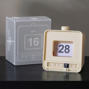 DIVATEN Push Flip Mechanism Perpetual Calendar Mini Size Manual Date Display Desktop Calendar Minimalist Design Mechanical Desktop Design Page Turning Calendar Office Desk