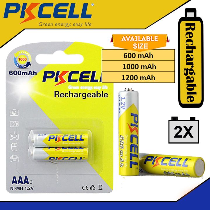 PKCELL 2pcs AAA Rechargeable Battery (600mAh | 1000mAh | 1200mAh) 1.2V 3A AAA Ni-MH Rechargeable Battery Over 1000times Cycles