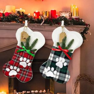 MUKANG Creative Dog Bone Shape Candy Bag Reusable Handmade Xmas Gift Bags Xmas Ornament Durable New Year Gift Bag Holiday