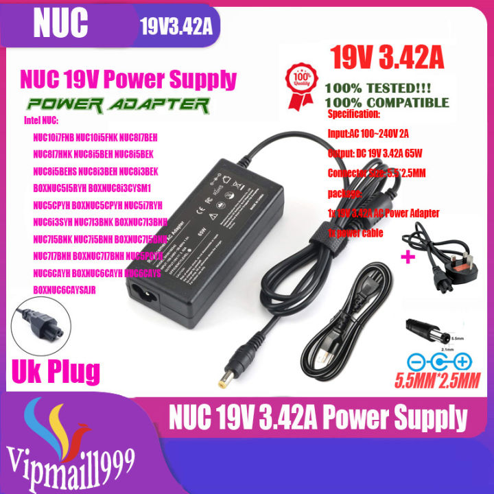 PWR+ 19V 65W Power Adapter For Intel NUC Mini PCs (NUC10, NUC8, NUC7, Etc.) - UL Listed With 12ft Cord