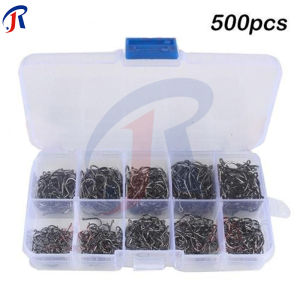 R.joy-1000 Pcs Kail Pancing Aneka Ukuran Bahan Baja Karbon Dengan Tali Pengait 100 500pcs Fishing Hook Set High Carbon Steel Barbed Fishhooks for Saltwater Freshwater Fishing Accessories