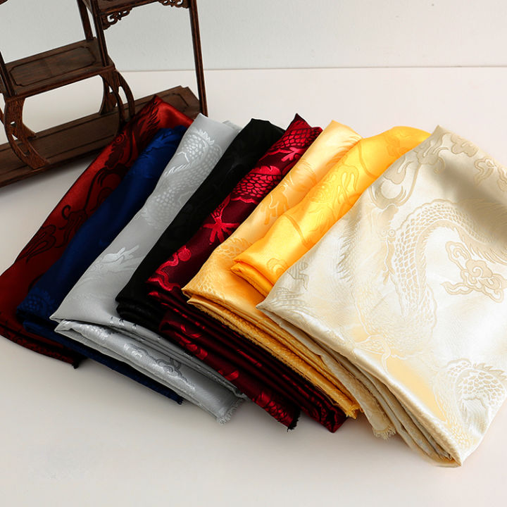 Tissu Satin Jacquard Chinois Doré - Motif Dragon, Vente Au Mètre - Pour Qipao, Robe