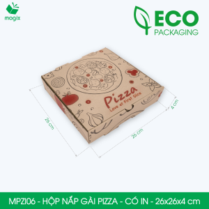MPZI06 - 26x26x4cm - Combo 60 hộp pizza in sẵn hộp carton cứng cáp an toàn thực phẩm dày dặn
