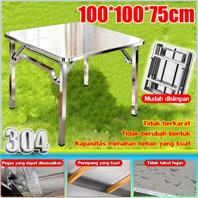[COD]Meja Lipat Stainless Meja Lipat Portable Meja Lipat Makan Stainless Meja Pelatihan Serbaguna Meja Bar Dapur Lipat Meja Belajar Lipat