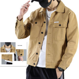 เสื้อแจ็กเก็ตยีนส์ สีน้ำตาล พิมพ์ลายหล่ออินเทรนด์ ฤดูใบไม้ ผลิเสื้อผ้า อเนก ประสงค์