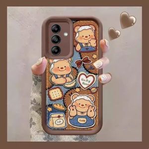 Phone Case Samsung Galaxy A16 A26 A36 A56 A25 A35 A55 A15 LTE 4G 5G Cute Vintage Butter Bear Soft Casing with Plush Doll Lanyard Lens Protection Shockproof Silicone Soft Cover 2025