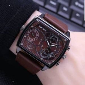 BEST SELLER !! JAM TANGAN PRIA POLICE 2 TIMER KULIT DT-085 BONUS BOX & BATERAI CADANGAN