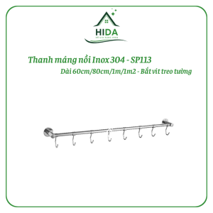Thanh máng nồi Inox 304 PHÁT ĐẠT không rỉ sét (dài 60cm/80cm/1m/1m2) giá treo đồ dùng nhà bếp cây treo xoong (SP113)