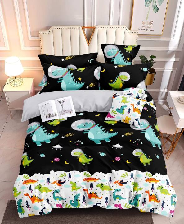 3in1 100% Canadian Cotton Bed Sheet set Hello Space Dino (1 Fitted