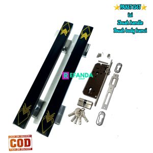 lock body kunci dan 2buah handle tarikan gagang pintu rumah pilihan panjang 33cm 45cm dan 60cm bahan stainless untuk pintu depan dan kamar model daun pintu 1
