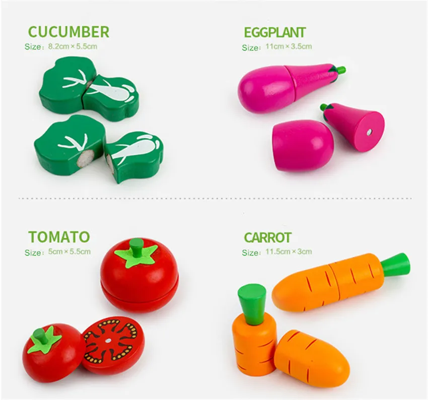 Moulty 17Pcs Wooden Play Food Toys Cutting Fruit Vegetables Set