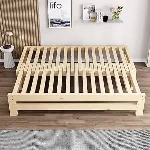 Solid Wood Simple Sofa Bed Tatami Pull-Out Bed Multi-Functional Dual-Purpose escopic Bed Lunch Break Bed Small Apartment Push-Pull Bed